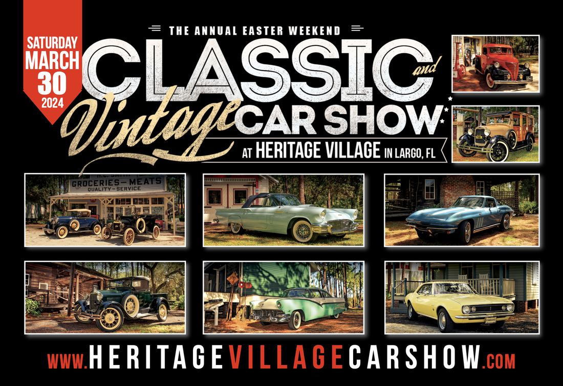 Step back in time with gleaming chrome and polished engines at the annual easter weekend classic vintage car show at heritage village in largo, fl – march 30, 2024. a showcase of automotive history and elegance.